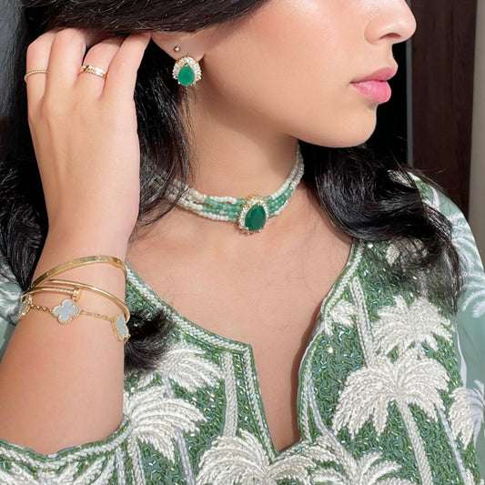 EMERALD set: choker & earrings