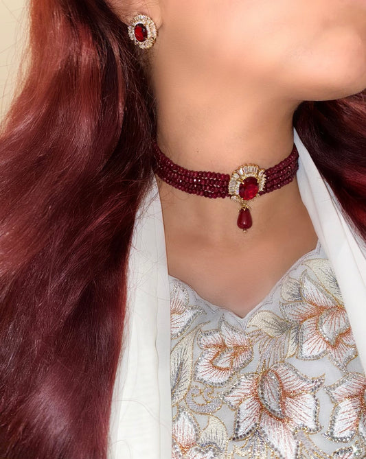 GARNET set: choker & earrings